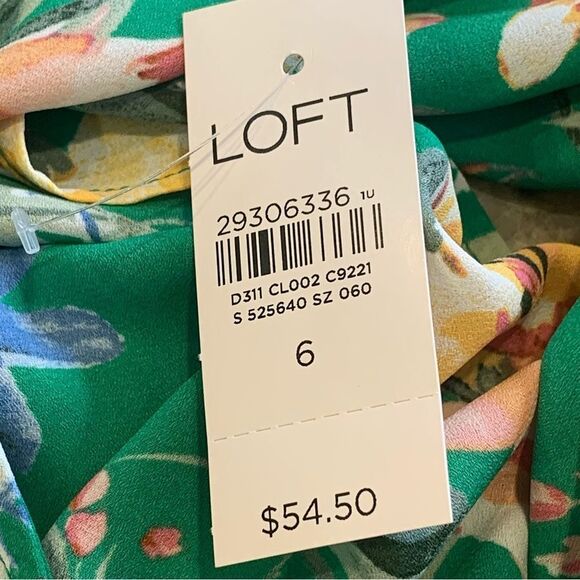 Loft Floral Peplum Top Round Neck Short Sleeves Green Women's Size 6 - Picture 10 of 13